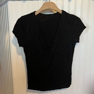 Black ribbed deep v neck top